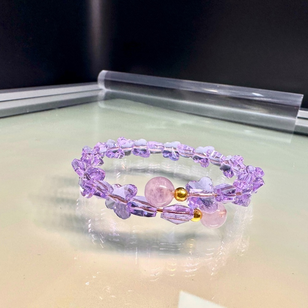 LAVENDER BUTTERFLY CRYSTALS + LAVENDER STONE  BRACELET  size 6” up to 7”